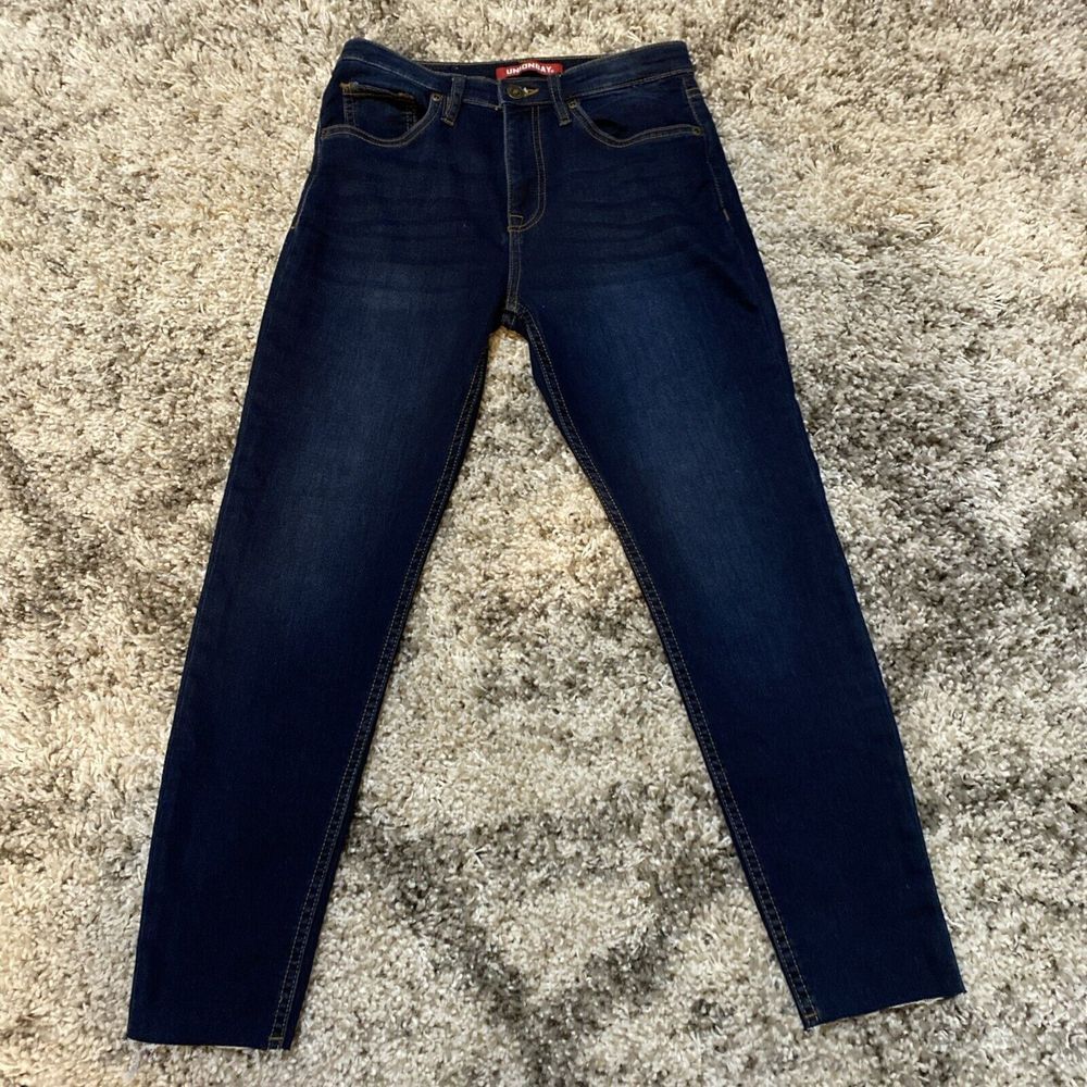 Unionbay Womens Dark Wash Skinny Jeans Raw Hem Indigo Denim Size 3